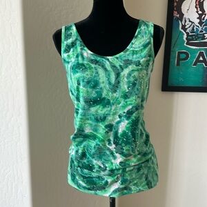 INC Textured Shades Of Green With Crystal Embellishments Tank Top Size Large